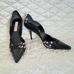 Alexandra Neel Black Floral Pointed-Toe Stiletto Pumps